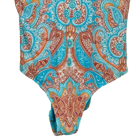 NWT Jantzen Blue Paisley Bandeau One-Piece Swim Suit Size 14. - Picture 4 of 12